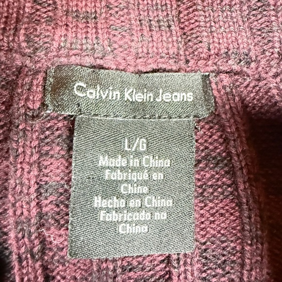 Calvin Klein Jeans Sweater Men's L Full Zip Ribbed Knit Cardigan Plum Preppy Dad - Picture 3 of 9